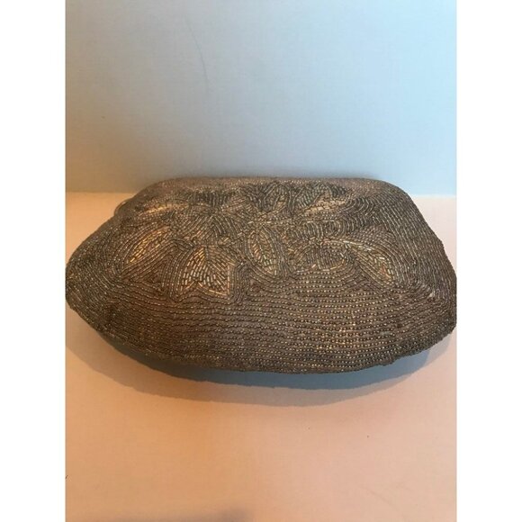 Vtg 1960's Silver Beaded Evening Bag Floral Pattern Handmade Serpentine Handle - Picture 9 of 9